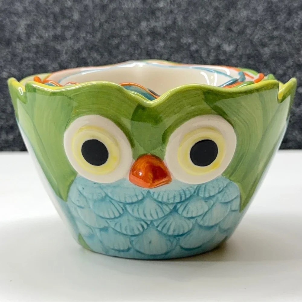 Pier 1 Imports‎ Owl Measuring Cup Set 4 Piece Hand Painted Stoneware Multicolor
